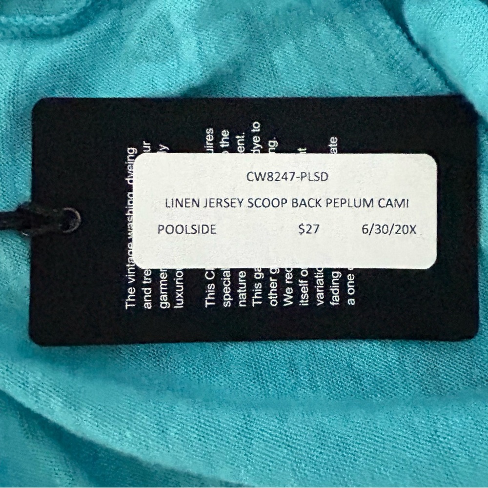 🌸NWT Chaser Scoop Back Peplum Cami. Aqua. Size: Small - Picture 6 of 8